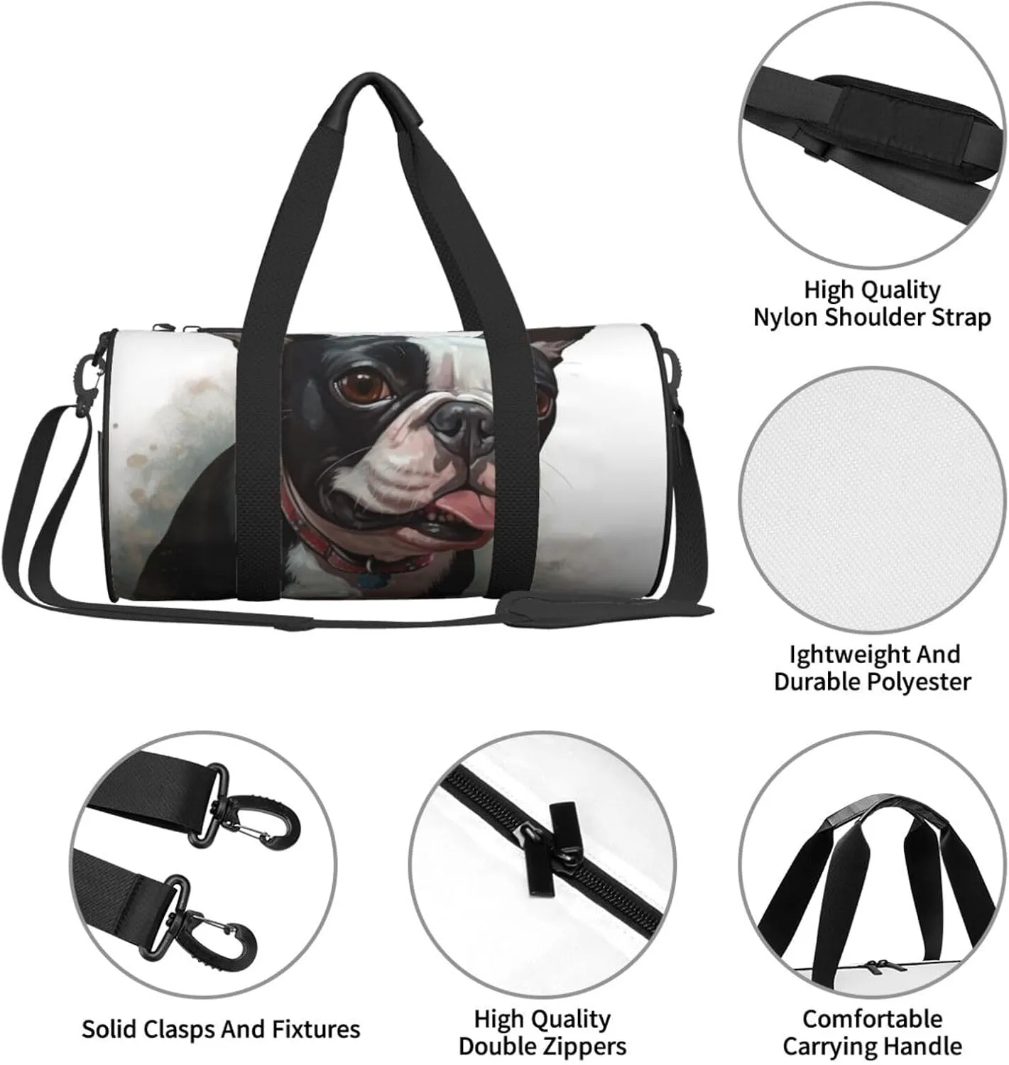 Travel Duffle Bag Weekender Bags for Men Women with Shoe Compartment Large Capacity Weekender Overnight Bag Boston Terrier Carry On Tote Bags Sport Gym Bag for Travel Yoga