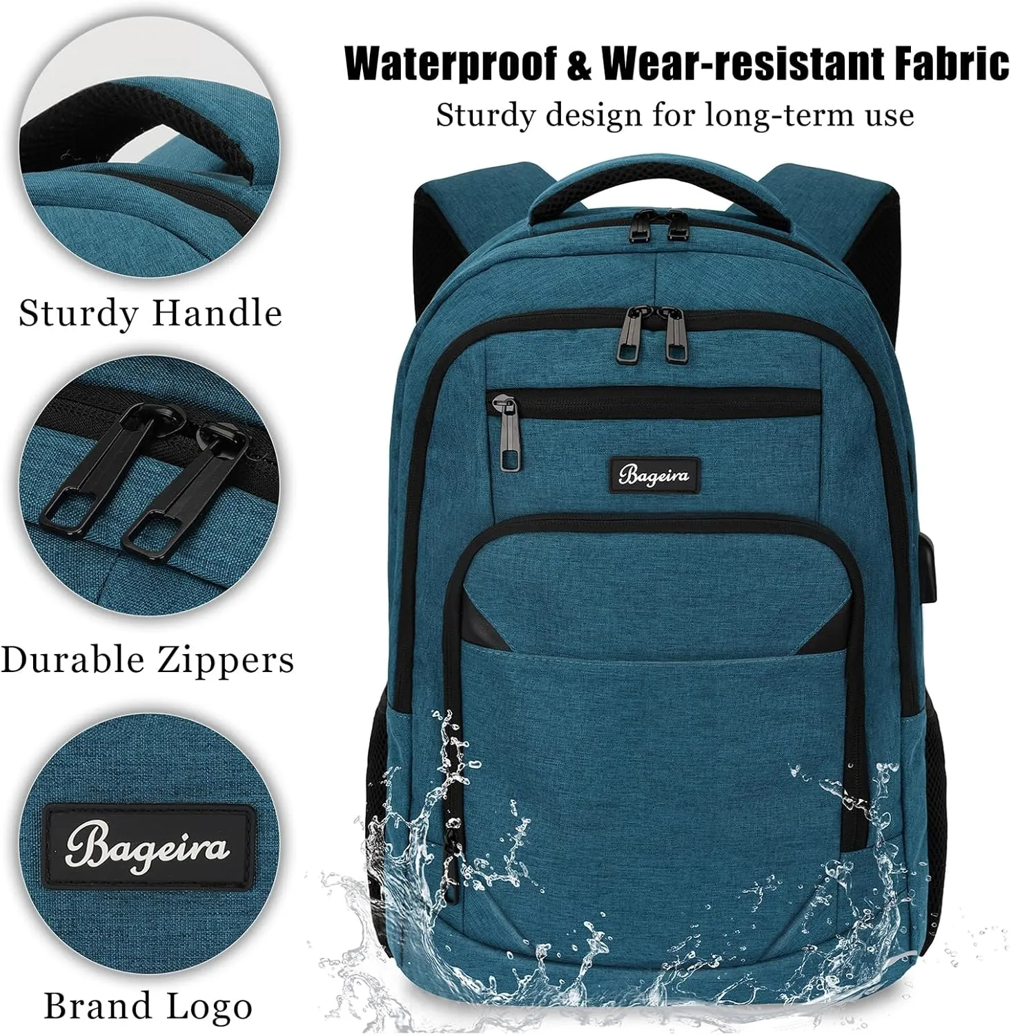 Travel Laptop Backpack, School Backpacks for Boys. College High School BookBag. Anti-Theft Laptop bookbags. Water Resistant Backpacks with USB Charging Port Fit 15.6 Inch, Gift for Men Women, Blue
