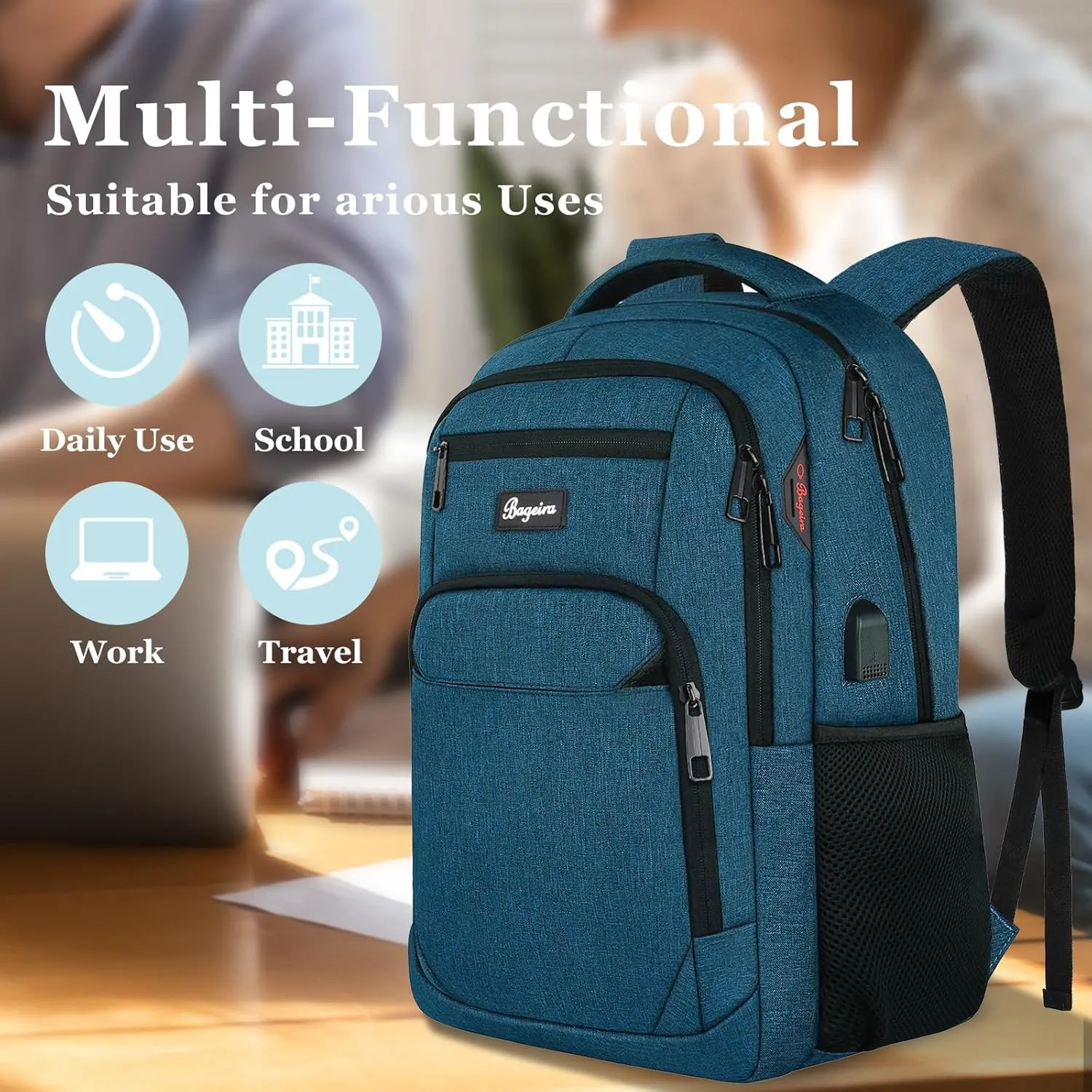Travel Laptop Backpack, School Backpacks for Boys. College High School BookBag. Anti-Theft Laptop bookbags. Water Resistant Backpacks with USB Charging Port Fit 15.6 Inch, Gift for Men Women, Blue