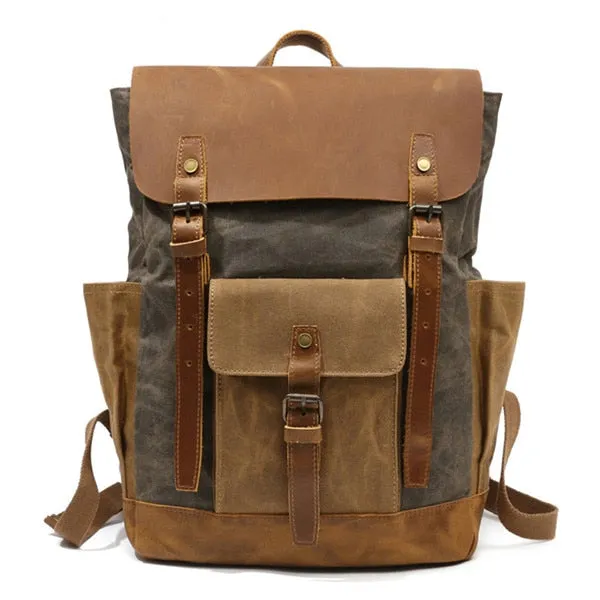Waterproof Oil Wax Canvas with Crazy Horse Cow Leather Backpacks Vintage Unisex Travel
