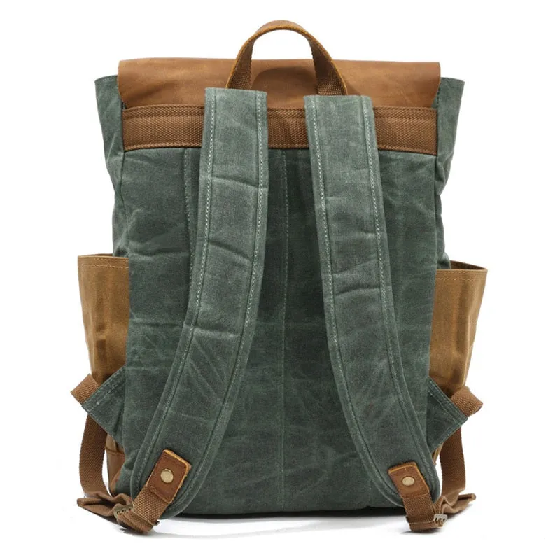 Waterproof Oil Wax Canvas with Crazy Horse Cow Leather Backpacks Vintage Unisex Travel