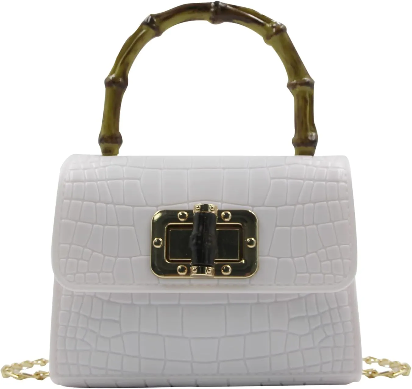 Women Vintage Handbags Jelly Purse Bamboo Top Handle Small Crossbody Satchels Elegant Purse Evening Bag, White