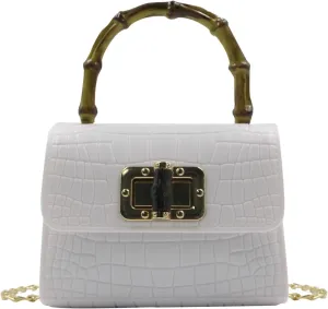 Women Vintage Handbags Jelly Purse Bamboo Top Handle Small Crossbody Satchels Elegant Purse Evening Bag, White