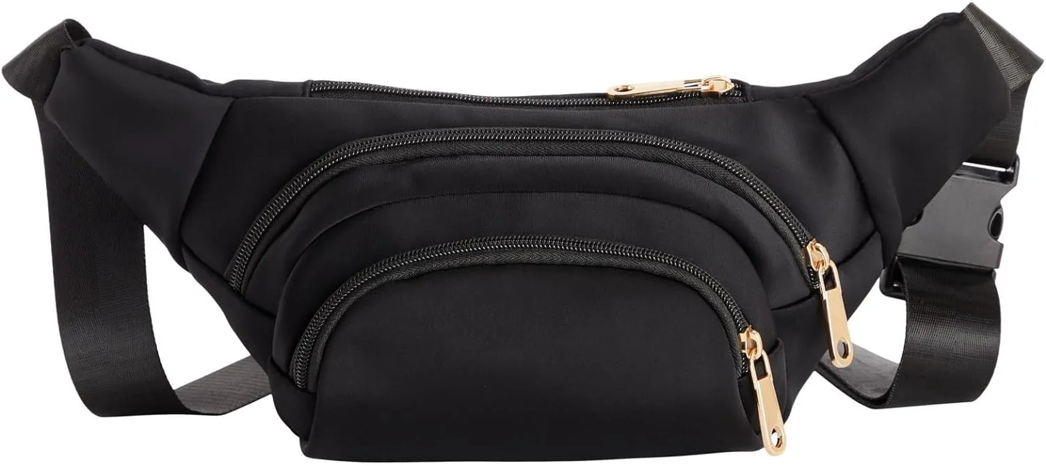 Zodaca Black Extra Large Fanny Pack Plus Size, Crossbody Bag with Adjustable Belt Straps Fits 34-60 Inch Waist (Expands to 5XL) - Fanny Packs for Women